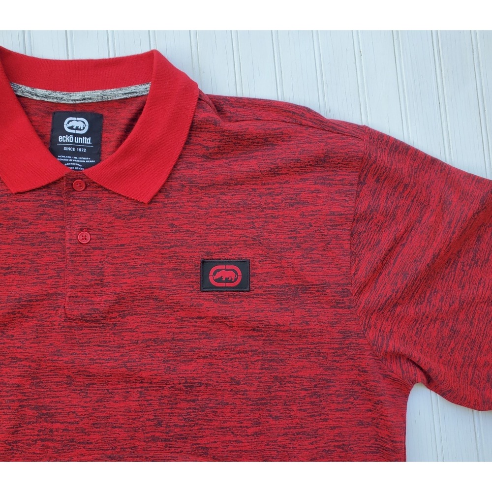 Vintage Y2K Skater Streetwear NWT Embroider Ecko Unltd Red‎ Polo Shirt Men 2XL